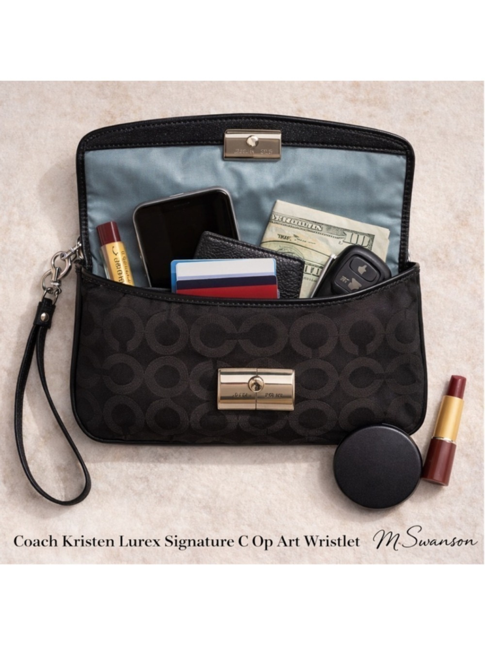 Coach Kristin Lurex Signature Op Art Wristlet Clutch Black F45131 - Picture 5 of 14
